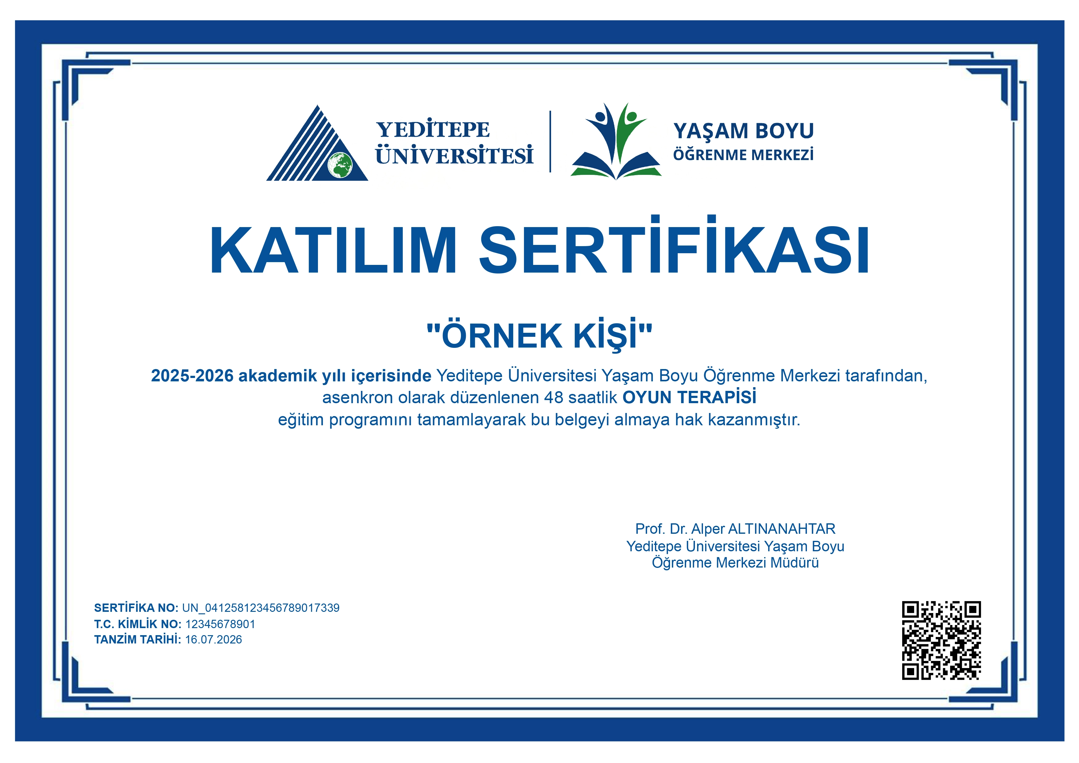 Örnek Sertifika Belgesi
